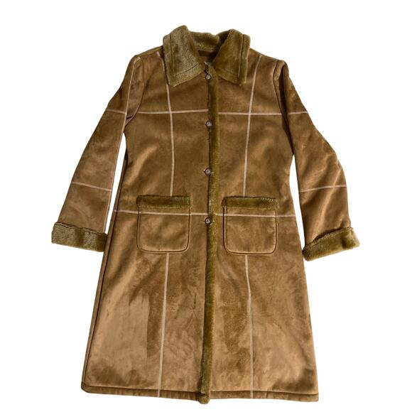 Fitz-Wright faux suede tan trench coat Woman XL Vintage Boho Indie Glam Vegan - Picture 6 of 8